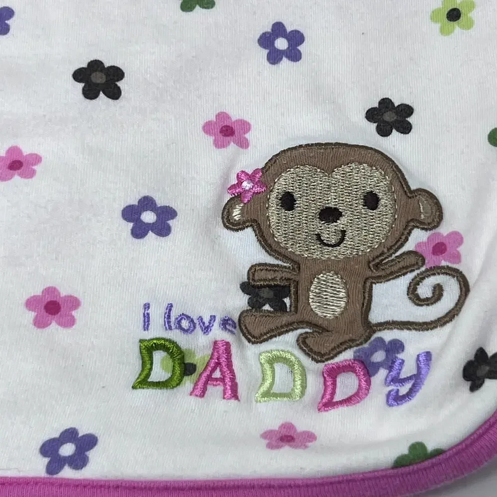 Carter's Baby Blanket I Love Daddy Monkey Flowers Reversible‎ Cotton Lovey